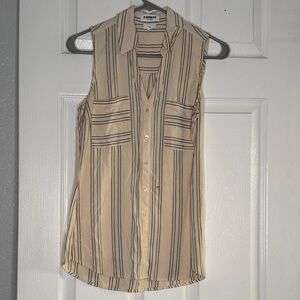 Express Sleeveless Button-Up Striped Blouse - Cream & Black